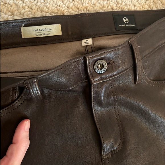 NWOT AG The Legging Super Skinny Leather Lambskin Pants in Brown - Picture 10 of 16